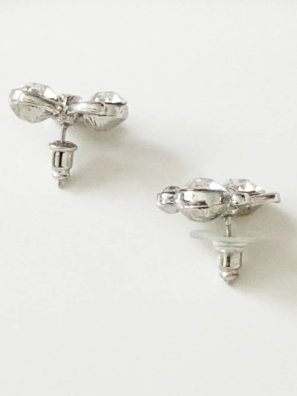 Vintage Style Silver Tone Crystal Rhinestone Butterfly Stud Earrings